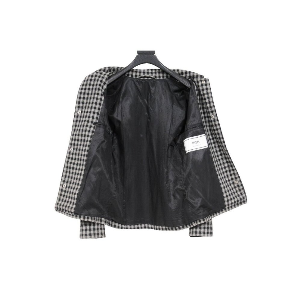 Ami Mens Gingham Button Snap Jacket Small Grey Bl… - image 5